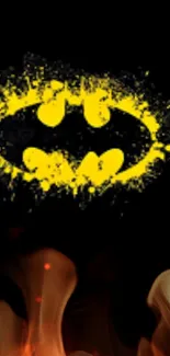 Yellow bat symbol on fiery background wallpaper.