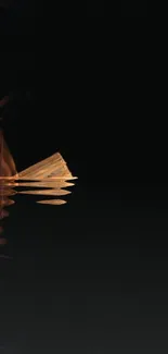 A burning book partially submerged in water against a black background.