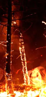 Intense flames engulfing a dark forest.