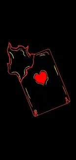 Flaming playing card with a red heart on a black background.