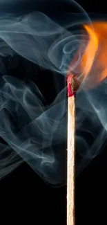 Mobile wallpaper of a burning match with smoke spirals.