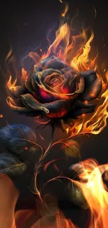 Burning rose with flames wallpaper design.