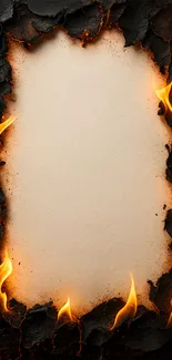 Burnt paper edges with surrounding flames.