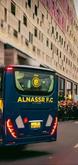 Al-Nassr FC team bus in city street setting.