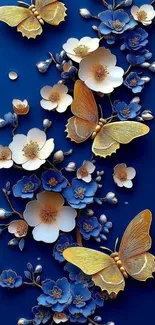 Butterflies and blossoms on a blue background.