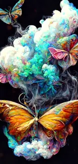 Artistic butterflies with colorful smoke background.