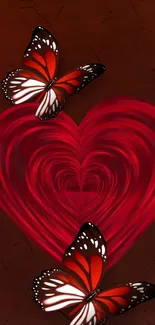 Red heart and butterflies wallpaper design.