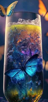 Artistic wallpaper with butterflies in a glass.