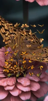 Vibrant butterflies resting on a pink flower in this captivating mobile wallpaper.