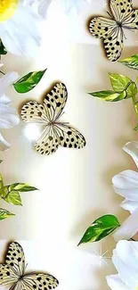 Mobile wallpaper with butterflies and daisies.