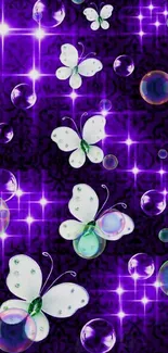 Purple glow with butterflies and bubbles.