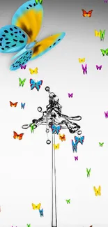 Vibrant butterfly and unique water drop design on a mobile wallpaper background.