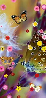 Colorful butterfly and flower wallpaper for mobile phone.