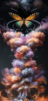 Colorful butterfly with cloud explosion art wallpaper.