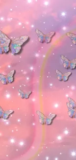 Dreamy butterfly wallpaper with pastel sky.