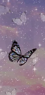 Ethereal mobile wallpaper with butterflies and stars.