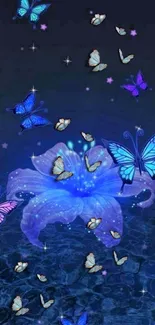 Mystical glowing flowers and butterflies wallpaper.