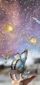 Vibrant butterflies with a galaxy backdrop, blending cosmic and fantasy elements.