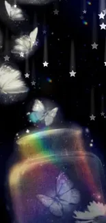 Butterflies escaping from jar into night sky