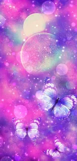 Purple galaxy mobile wallpaper with butterflies.