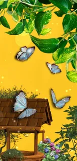 Enchanting butterfly garden with lush leaves and vibrant colors.