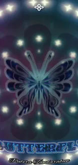 Colorful butterfly glow mobile wallpaper with stars.