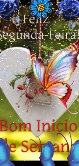 Butterfly and heart design mobile wallpaper with vibrant colors.