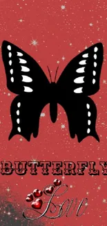 Butterfly love wallpaper with red and black colors, featuring stars.