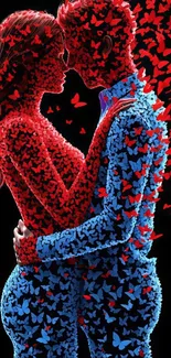 Artistic silhouette of couple in butterflies.