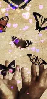 Hands releasing butterflies in magical art.