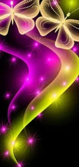 Neon glowing butterfly wallpaper with vibrant colors.