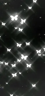 Glowing butterflies on a dark wallpaper background.