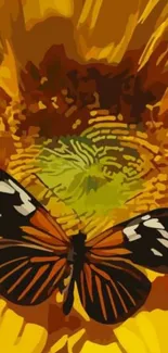 Colorful butterfly on a sunflower digital illustration wallpaper.