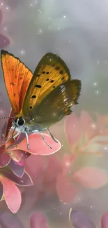 Beautiful butterfly resting on red leaves with a soft blurred background.