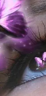 Purple butterfly reflection in eye art wallpaper.