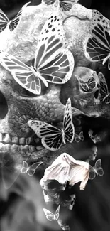 Intricate skull with butterflies mobile wallpaper.