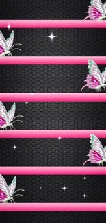 Elegant butterfly and pink stripe wallpaper for mobile phones.