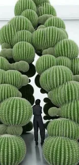 Cactus arch with a person standing inside against a bright background.