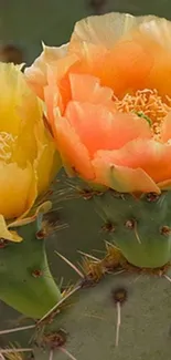 Cactus bloom with yellow and orange flowers.