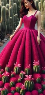 Pink cactus dress fusion wallpaper with elegant style.