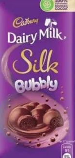 Cadbury Dairy Milk Silk Bubbly with vibrant purple packaging.