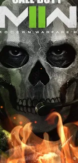 Call of Duty MWII skull wallpaper with green and gray tones, perfect for gamers.