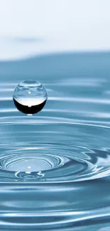 Blue water droplet with ripple effect on phone wallpaper.