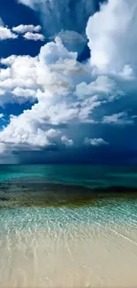 Ocean beach with blue sky and clouds mobile wallpaper.