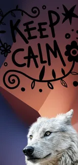 Wolf wallpaper with Keep Calm message in abstract design.