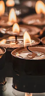 Close-up of peaceful candlelight creating a warm and serene atmosphere.