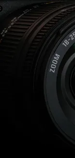 Close-up of a professional camera lens with intricate details and reflections.
