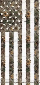 Camouflage American flag with stars and stripes pattern.