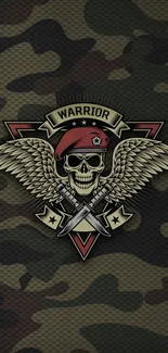 Camo skull warrior wallpaper with military design.