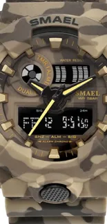 SMAEL camouflage digital watch with dual display and rugged design.